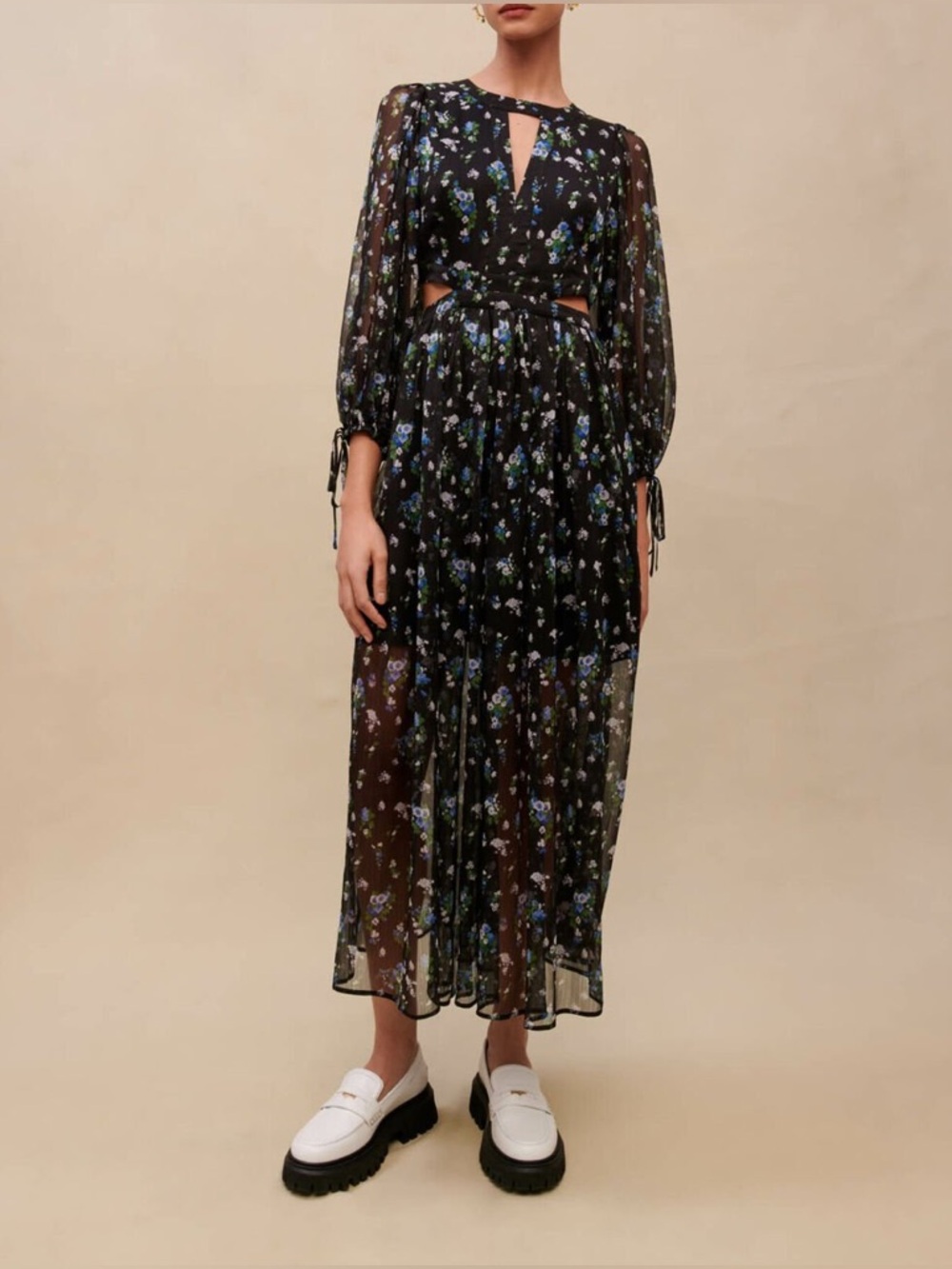 Maje Risof Floral Cut-Out Maxi Dress NWT